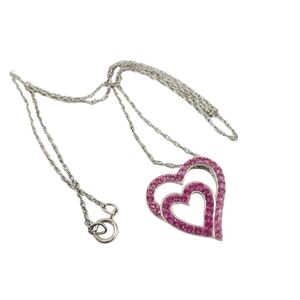 Sterling silver pendant necklace slider heart pink stones